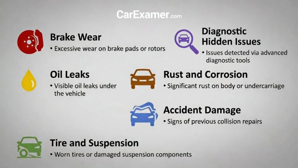 common issues described what issues are found on used car inspections, diagnostic fault issues, accident damages, maintenance issues