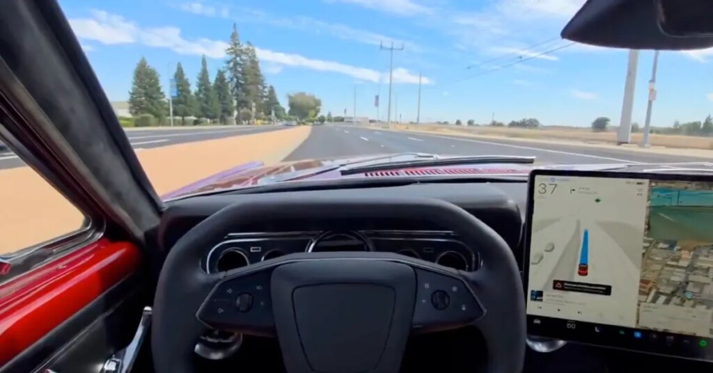 1966 Ford Mustang converted into a Tesla with working 'Full Self-Driving'