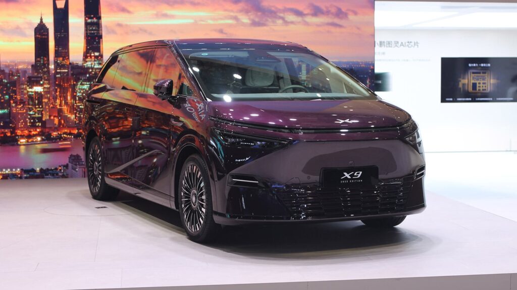An Xpeng X9 on display at the Shanghai Auto Show in April 2025.