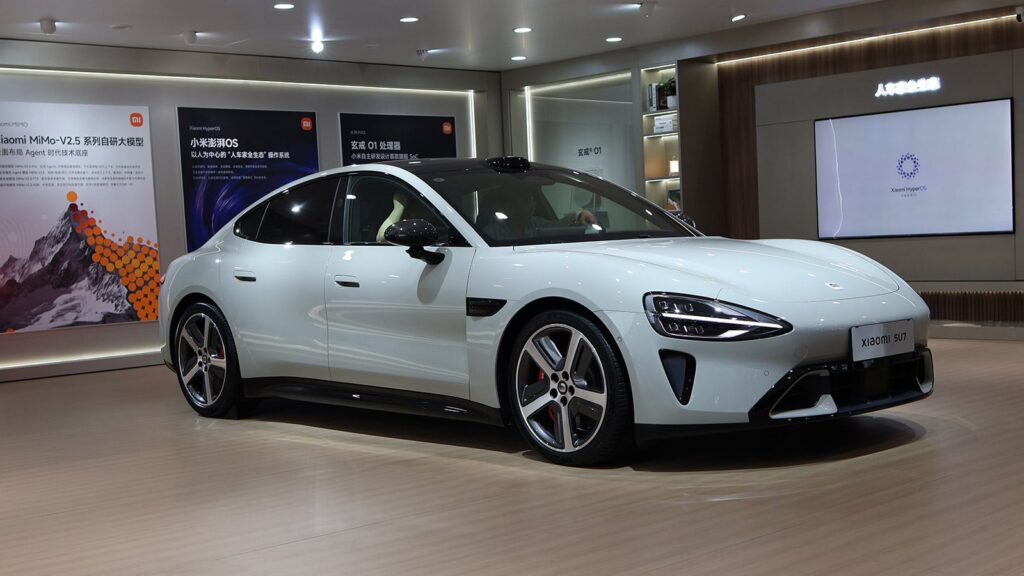 China’s NEV retail down 17% in first week of August, penetration slips to 61.6% A Xiaomi SU7 on display at the Beijing Auto Show in April 2026.