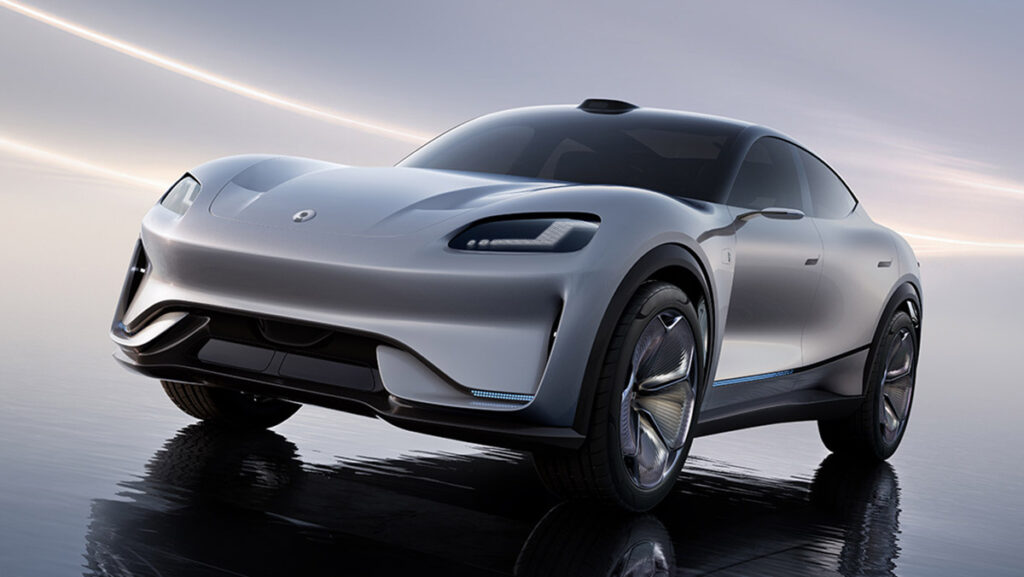 Seres-backed Aiva reportedly explores joining CATL battery swap network A silver Aiva Origin Concept crossover shown from the front three-quarter view, featuring a coupe-like roofline, roof-mounted LiDAR and sculpted bodywork.
