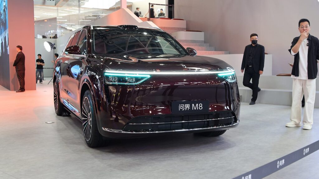 Aito M8 SUV on display at the 2026 Beijing Auto Show in April 2026.