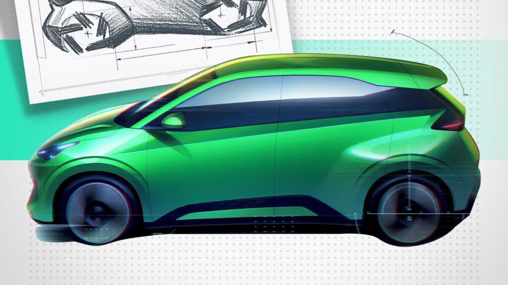 BYD teases larger second-gen Seagull with design sketches Design rendering of the second-generation BYD Seagull in green, showing its side profile, rising beltline and roof spoiler.