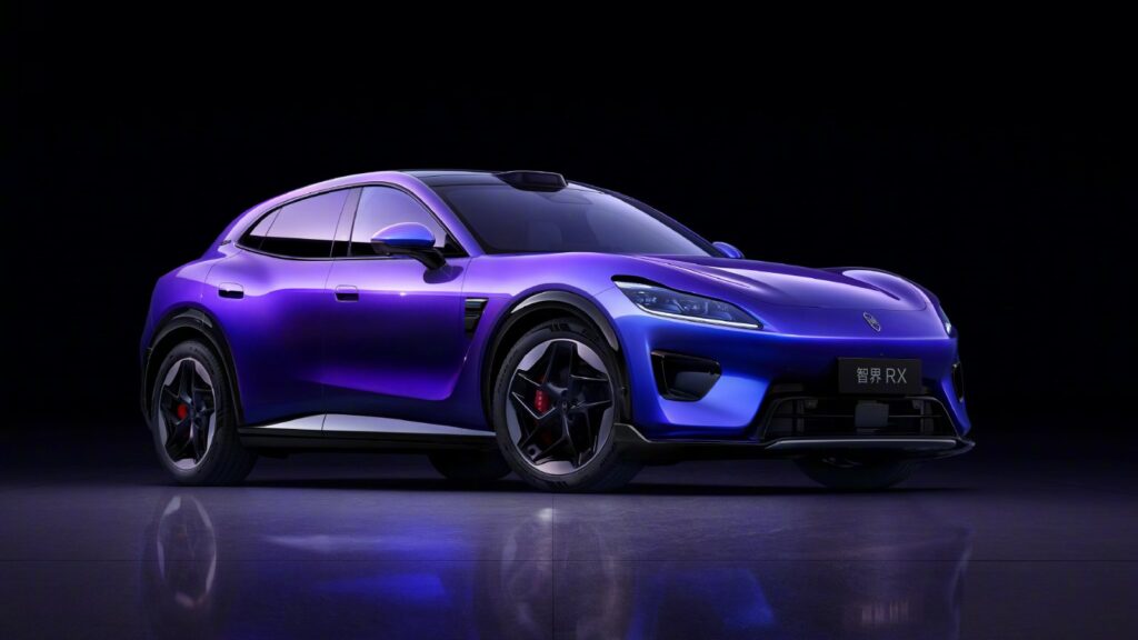 Huawei-backed Luxeed to launch RX electric SUV on September 28 Purple Luxeed RX electric coupe SUV shown from a front three-quarter angle against a dark background.