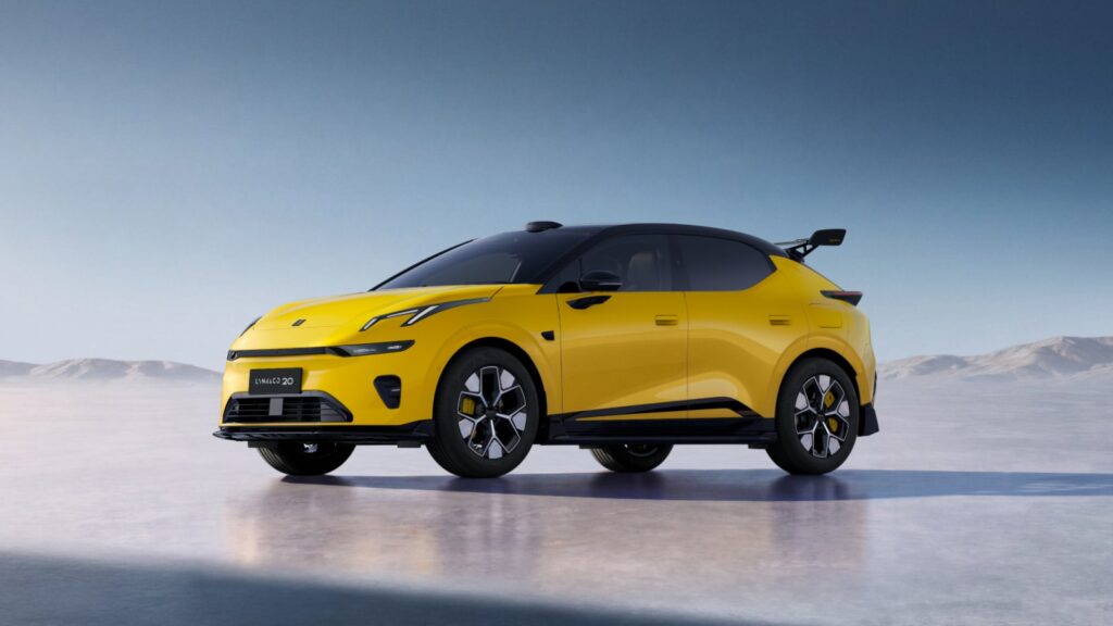 Lynk & Co launches 20 compact electric SUV, reports over 14,663 firm orders in 1 hour Yellow Lynk & Co 20 electric SUV viewed from the front three-quarter angle, featuring a black roof and rear spoiler.