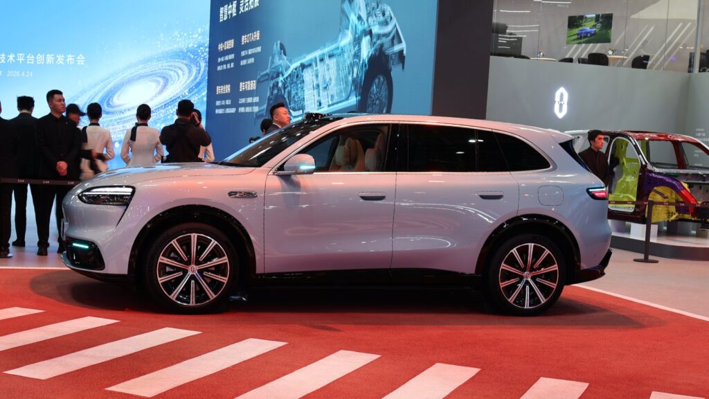 China NEV retail sales fall 13% in October 1-11 as penetration slips to 61.2% Side view of a silver Aito M6 SUV on display at the 2026 Beijing Auto Show.